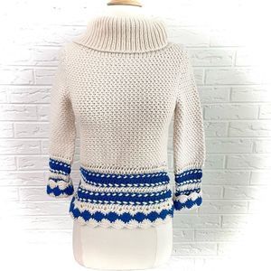 Michael Kors RARE Cashmere Italian Yarn White/Blue Cobalt Crochet Knit Sweater